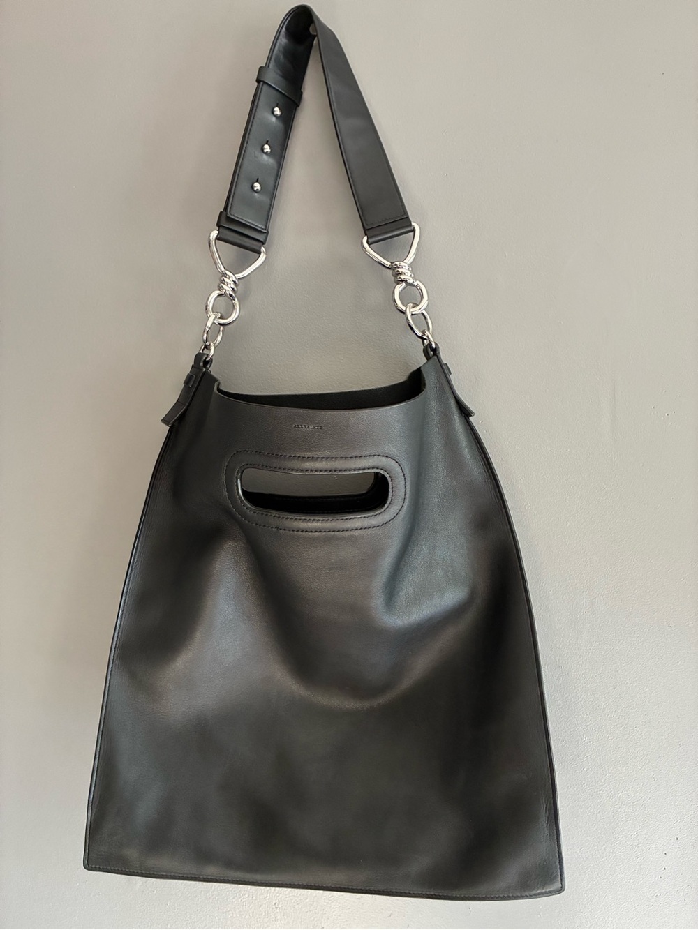All Saints Large Black Leather Slouchy Tote